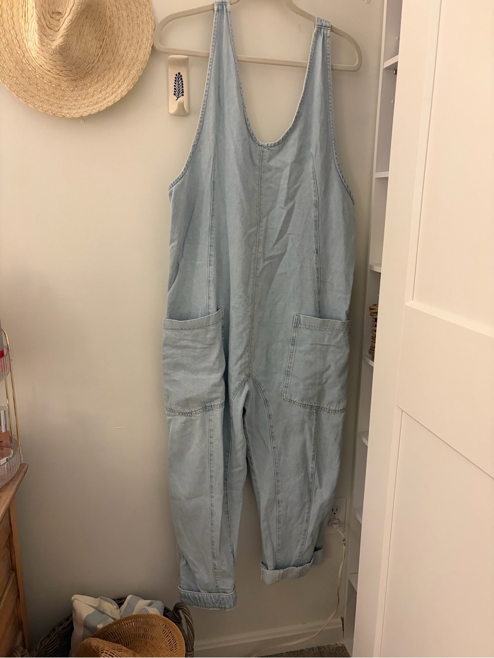 We The Free Light Blue Denim Scoop-Neck Overalls - Picture 2 of 4